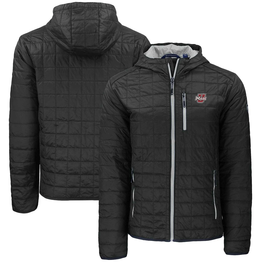 Men's Cutter & Buck Black UMass Minutemen Rainier PrimaLoft Eco Full-Zip Hoodie