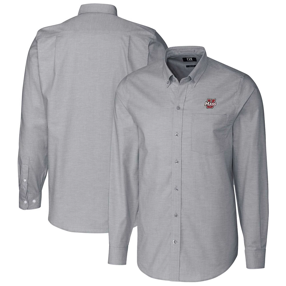 Men's Cutter & Buck Charcoal UMass Minutemen Stretch Oxford Long Sleeve Dress Shirt