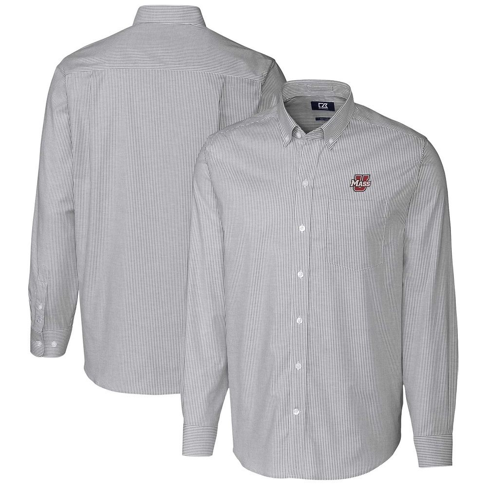 Men's Cutter & Buck Charcoal UMass Minutemen Striped Stretch Oxford Long Sleeve Dress Shirt