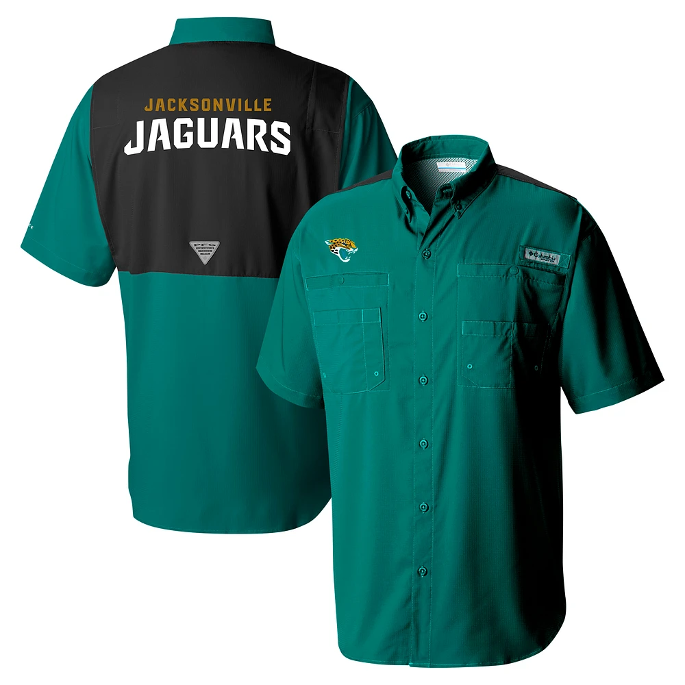 Men's Columbia Green Jacksonville Jaguars Tamiami Color Block Omni-Shade Button-Down Shirt