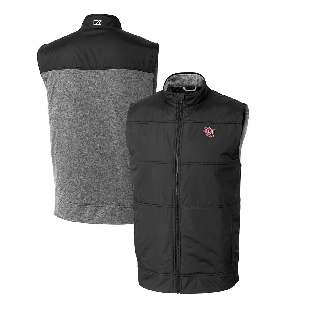 Men's Cutter & Buck Oklahoma Sooners Big & Tall Stealth Hybrid Quilted Full-Zip DryTec Windbreaker Vest