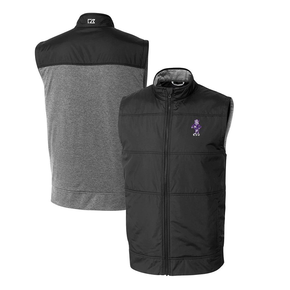 Men's Cutter & Buck Black Kansas State Wildcats Big Tall Stealth Hybrid Quilted Full-Zip DryTec Windbreaker Vest