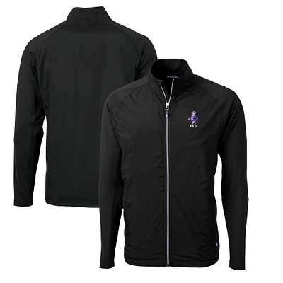 Men's Cutter & Buck Black Kansas State Wildcats Big Tall Adapt Eco Knit Hybrid Recycled Raglan Full-Zip Jacket