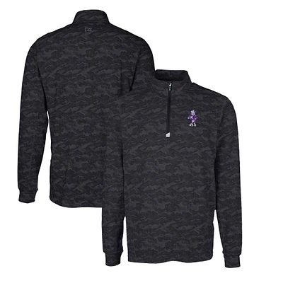 Men's Cutter & Buck Black Kansas State Wildcats Big Tall Traverse Camo Print Stretch Quarter-Zip DryTec Top