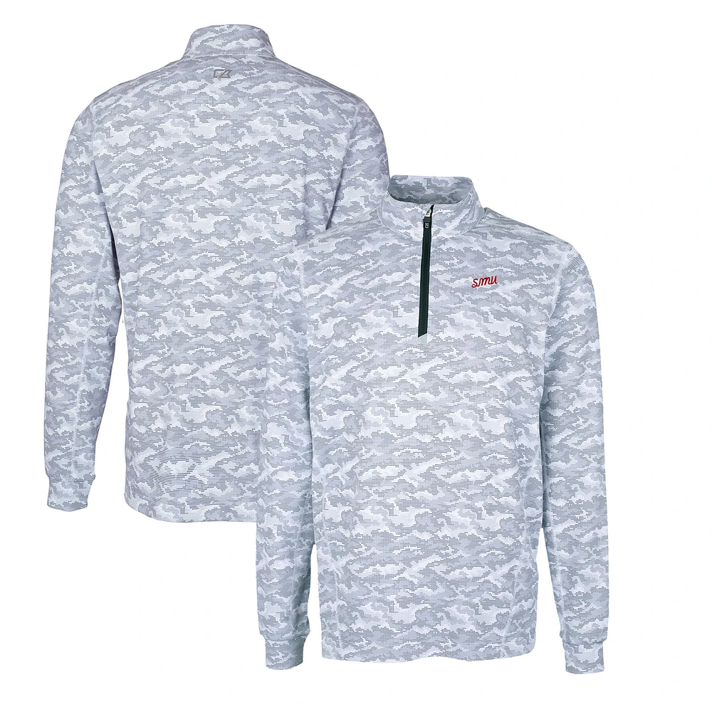 Men's Cutter & Buck Charcoal SMU Mustangs Big Tall Traverse Camo Print Stretch Quarter-Zip DryTec Top