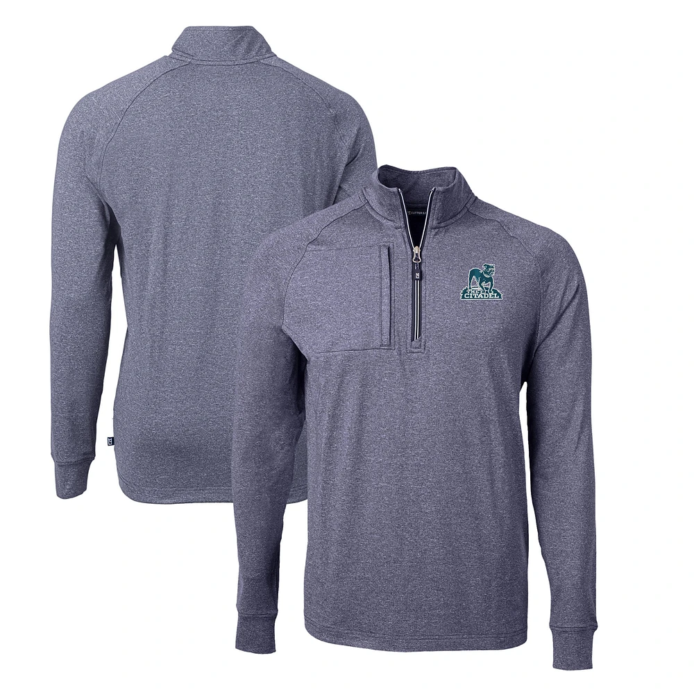 Men's Cutter & Buck Heather Navy Citadel Bulldogs Big Tall Adapt Eco Knit Quarter-Zip Top