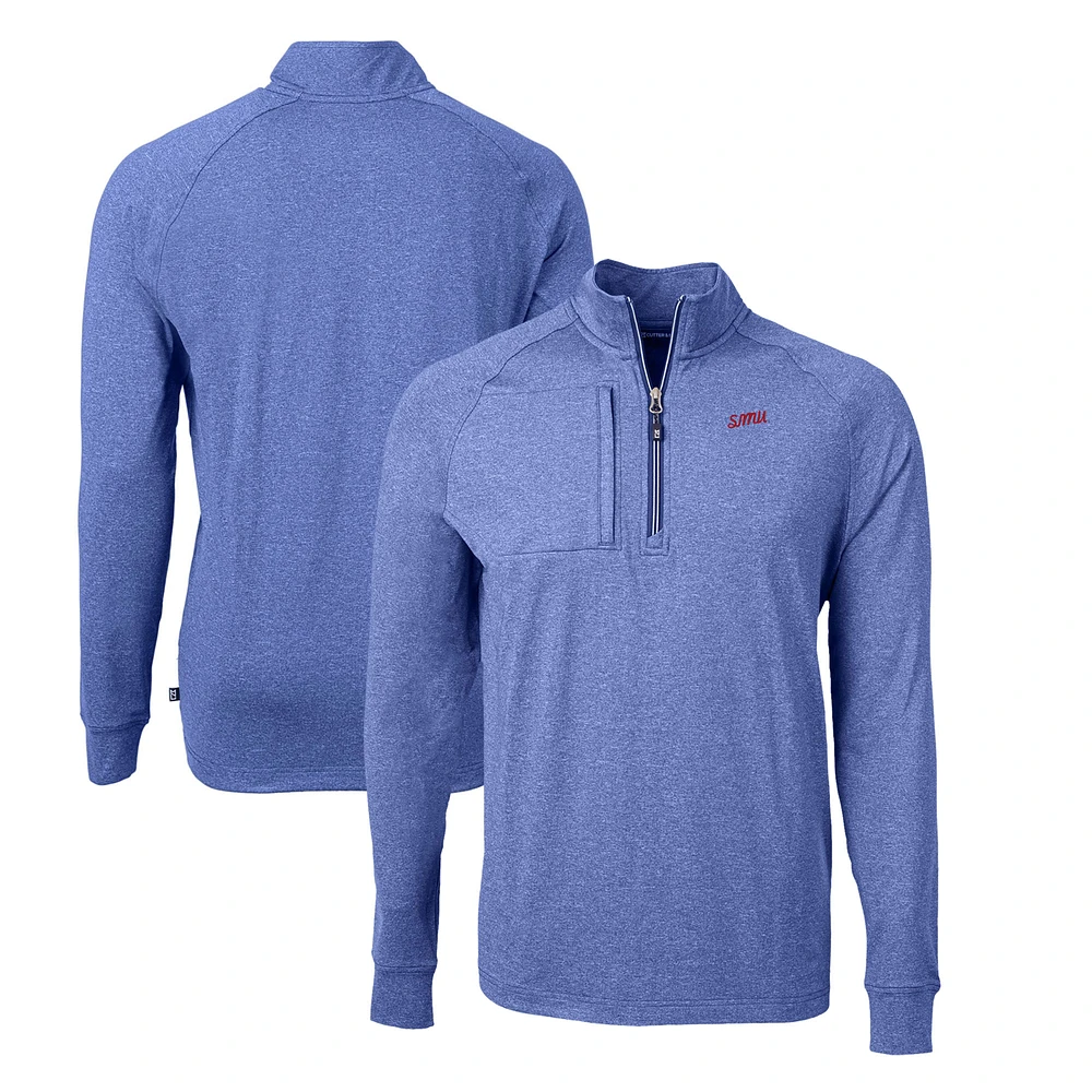 Men's Cutter & Buck Heather Royal SMU Mustangs Big Tall Adapt Eco Knit Quarter-Zip Top