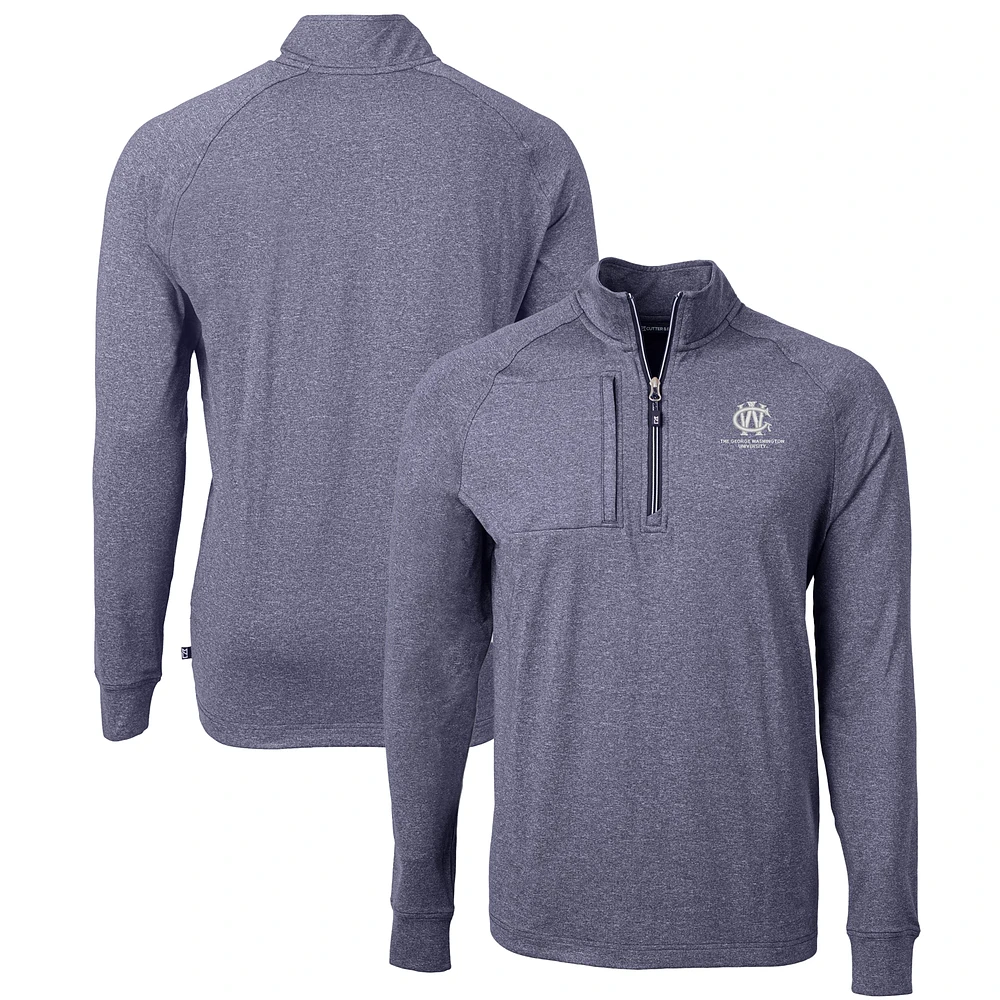 Men's Cutter & Buck Heather Navy George Washington University Big Tall Adapt Eco Knit Quarter-Zip Top