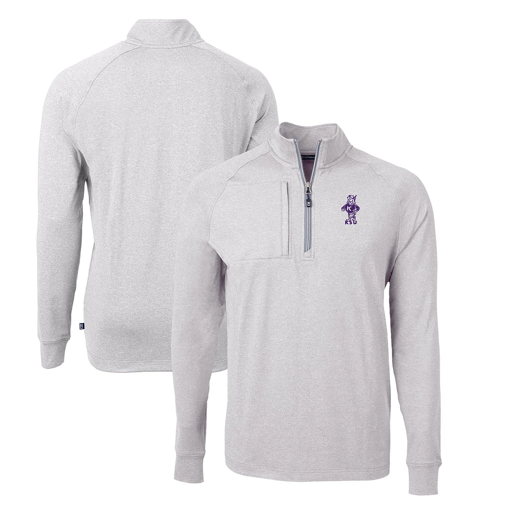 Men's Cutter & Buck Heather Gray Kansas State Wildcats Big Tall Adapt Eco Knit Quarter-Zip Top