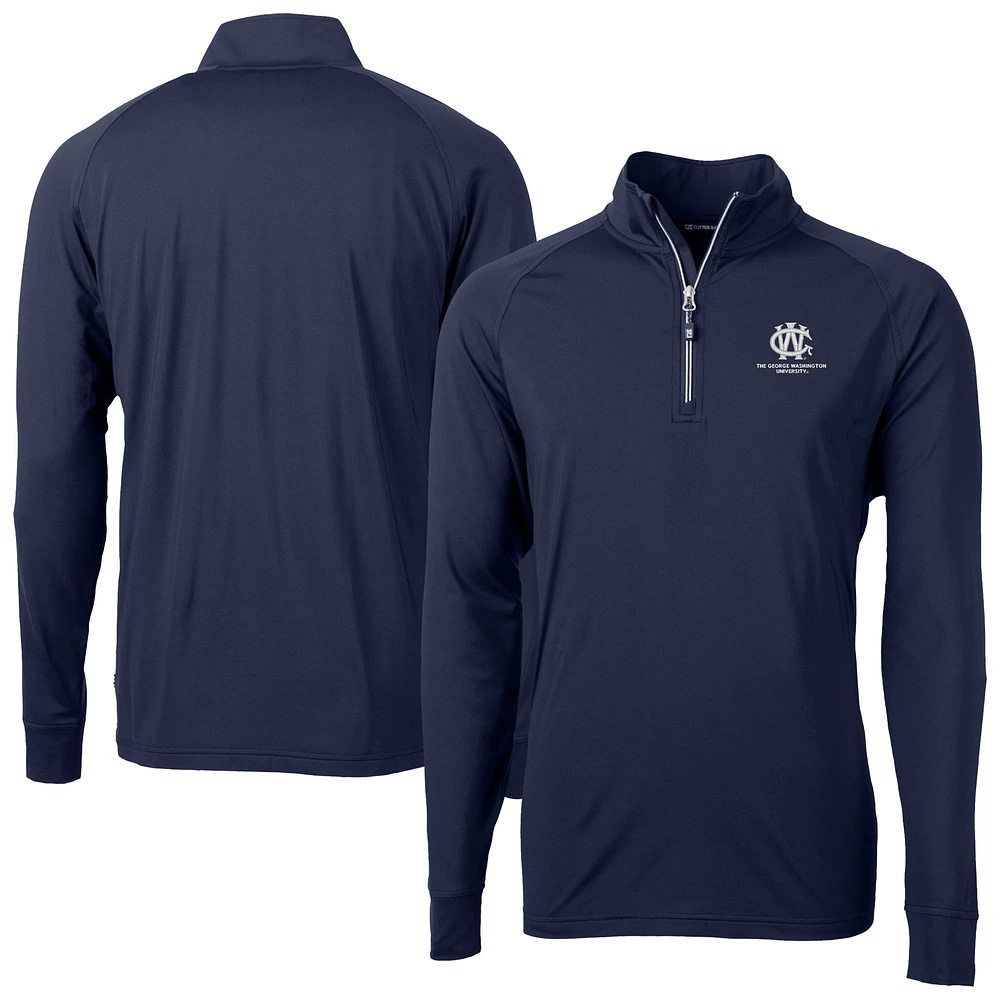 Men's Cutter & Buck Navy George Washington University Big Tall Adapt Eco Knit Stretch Recycled Raglan Quarter-Zip DryTec Top