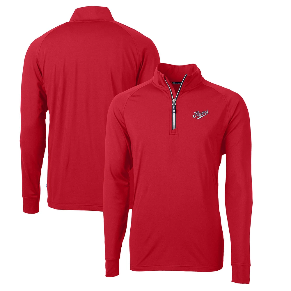 Men's Cutter & Buck Red Dayton Flyers Big Tall Adapt Eco Knit Stretch Recycled Raglan Quarter-Zip DryTec Top