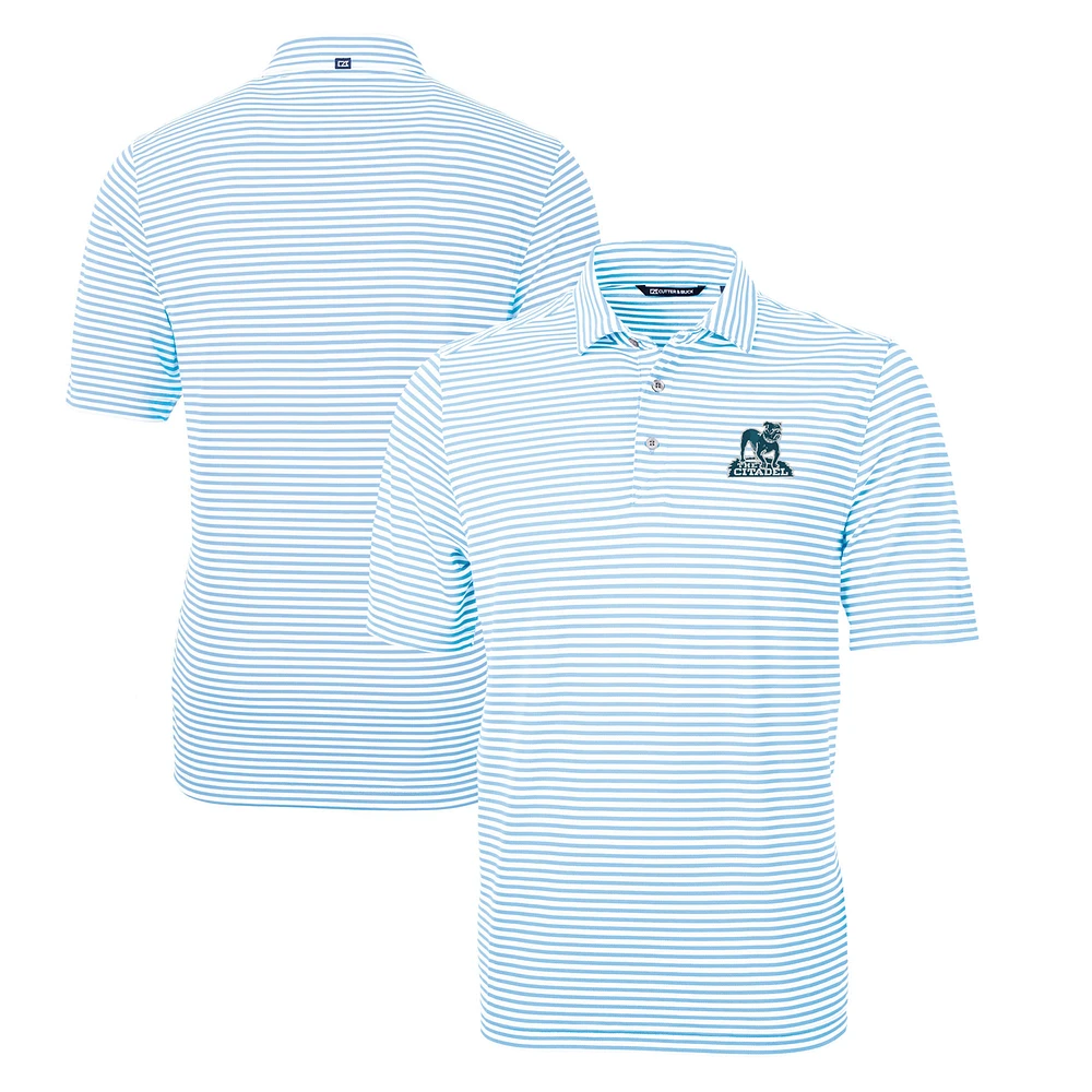 Men's Cutter & Buck Light Blue Citadel Bulldogs Big Tall Virtue Eco Pique Stripe Recycled DryTec Polo