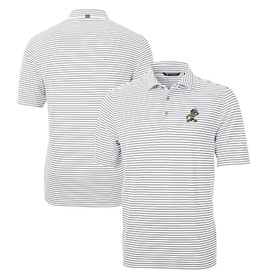 Men's Cutter & Buck Gray ETSU Buccaneers Big Tall Virtue Eco Pique Stripe Recycled DryTec Polo