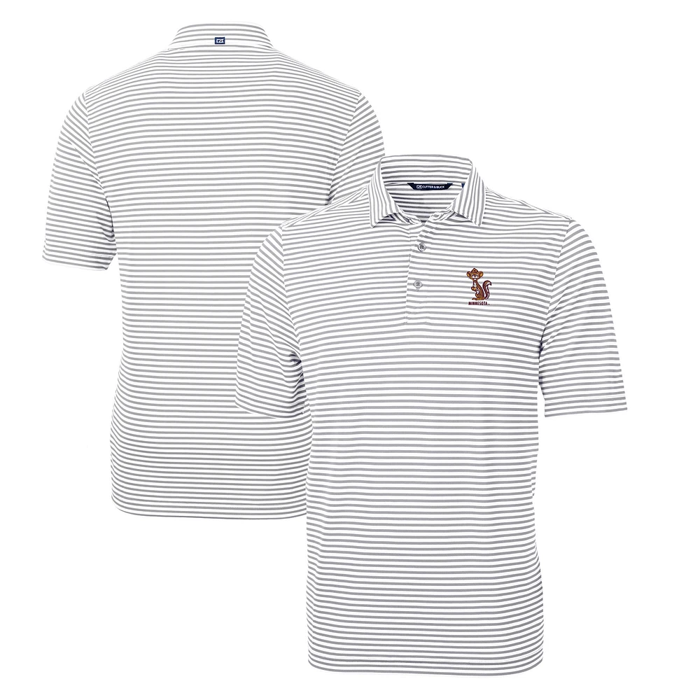 Men's Cutter & Buck Gray Minnesota Golden Gophers Big Tall Virtue Eco Pique Stripe Recycled DryTec Polo