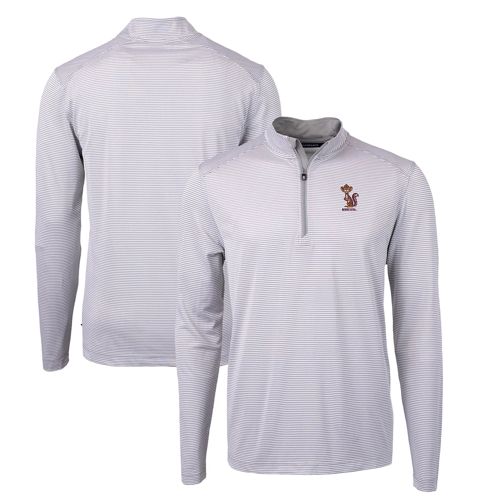 Men's Cutter & Buck Gray Minnesota Golden Gophers Big Tall Virtue Eco Pique Micro Stripe Recycled Quarter-Zip DryTec Top