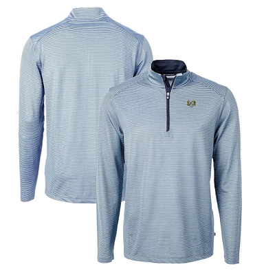 Men's Cutter & Buck Carolina Blue North Tar Heels Big Tall Virtue Eco Pique Micro Stripe Recycled Quarter-Zip DryTec Top