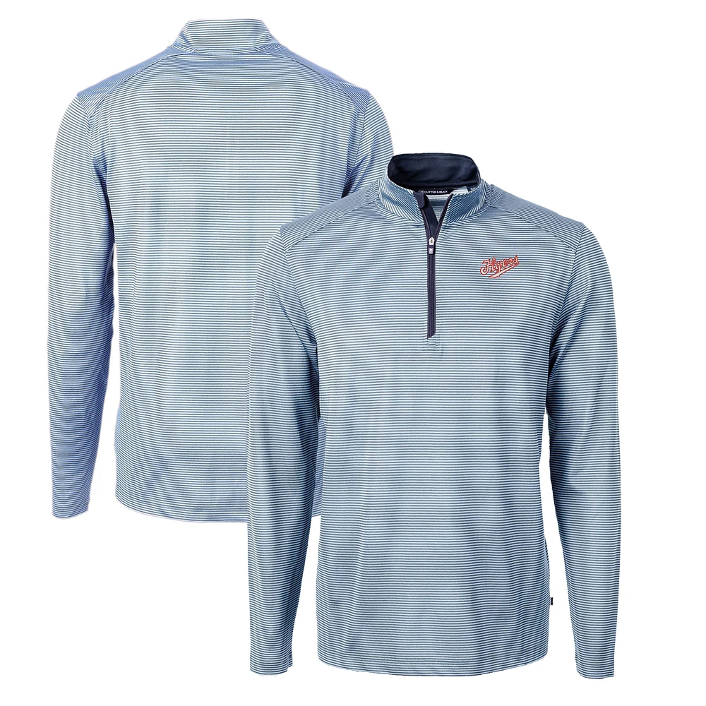Men's Cutter & Buck Light Blue Dayton Flyers Big Tall Virtue Eco Pique Micro Stripe Recycled Quarter-Zip DryTec Top