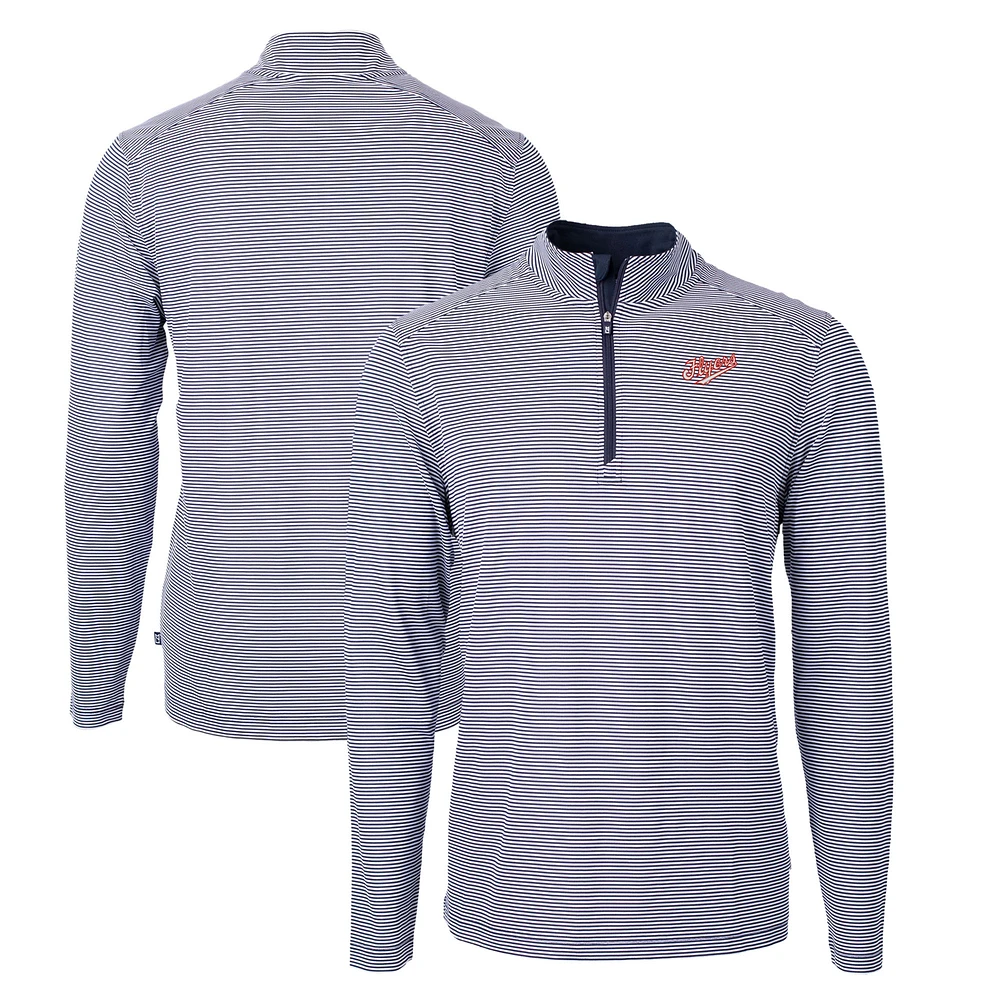 Men's Cutter & Buck Navy Dayton Flyers Big Tall Virtue Eco Pique Micro Stripe Recycled Quarter-Zip DryTec Top