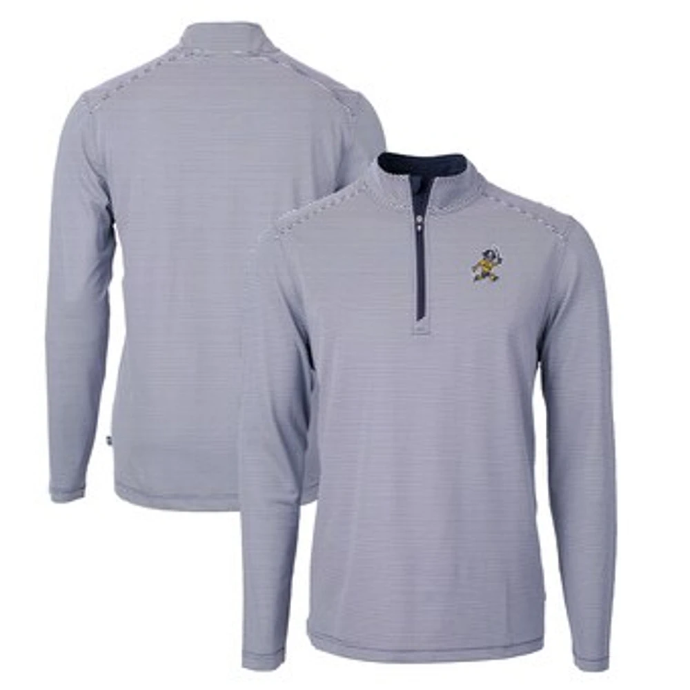 Men's Cutter & Buck Navy ETSU Buccaneers Big Tall Virtue Eco Pique Micro Stripe Recycled Quarter-Zip DryTec Top