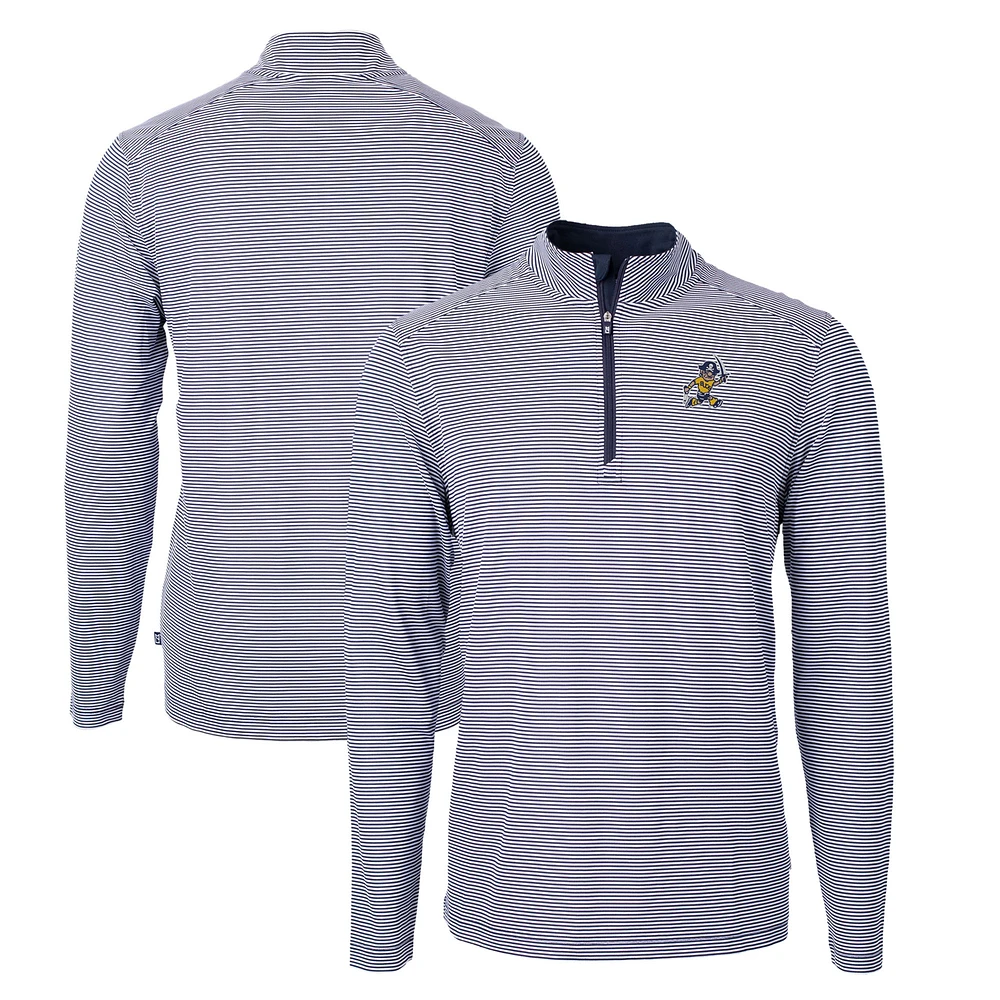 Men's Cutter & Buck Navy ETSU Buccaneers Big Tall Virtue Eco Pique Micro Stripe Recycled Quarter-Zip DryTec Top