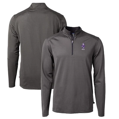 Men's Cutter & Buck Black Kansas State Wildcats Big Tall Virtue Eco Pique Micro Stripe Recycled Quarter-Zip DryTec Top