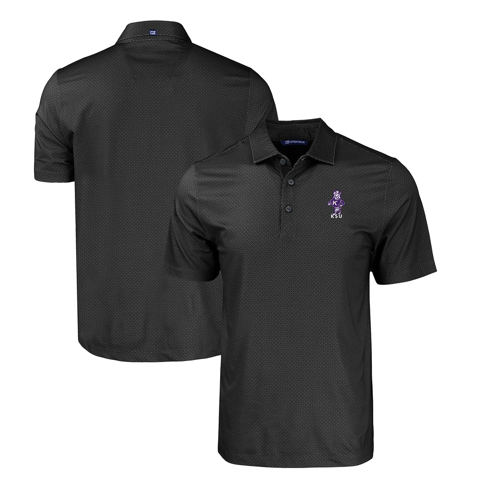 Men's Cutter & Buck Black Kansas State Wildcats Big Tall Pike Eco Tonal Geo Print Stretch Recycled Polo