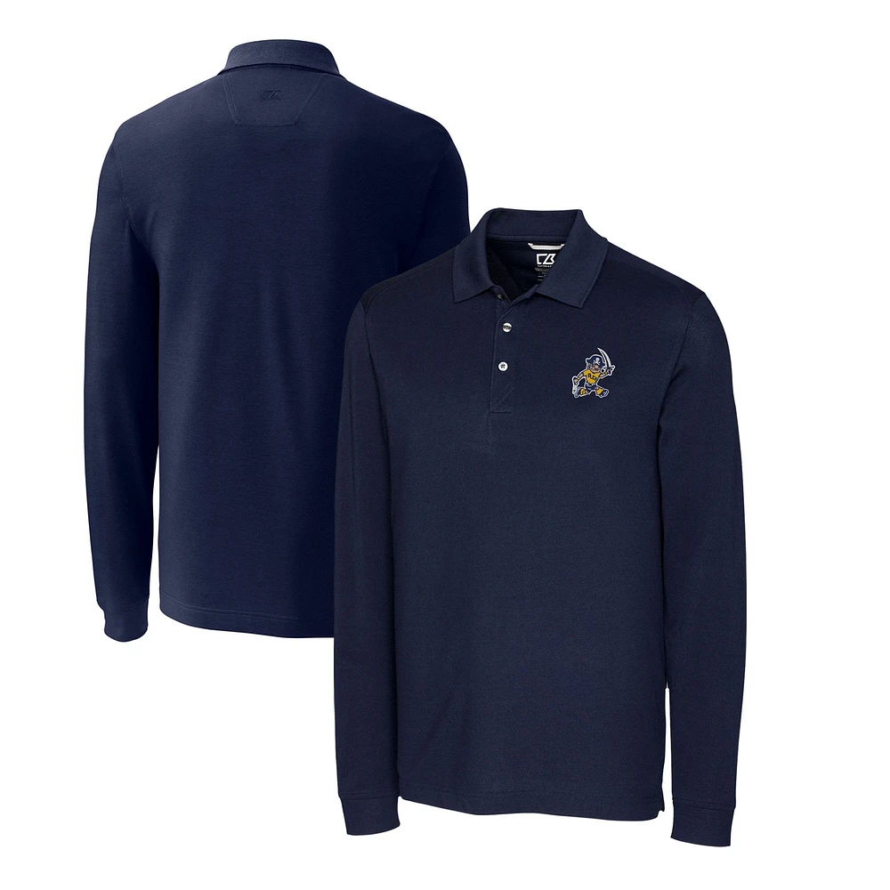 Men's Cutter & Buck Navy ETSU Buccaneers Big Tall Tri-Blend Pique Long Sleeve DryTec Polo