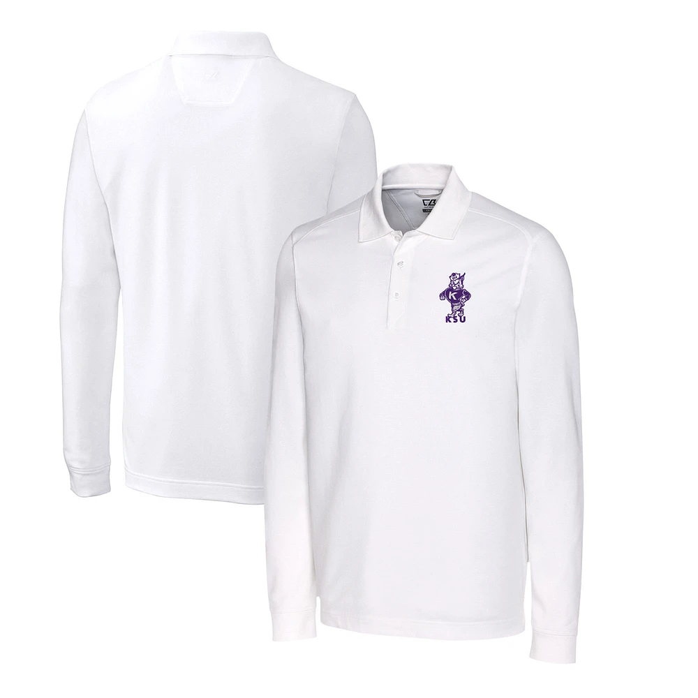 Men's Cutter & Buck White Kansas State Wildcats Big & Tall Tri-Blend Pique Long Sleeve DryTec Polo
