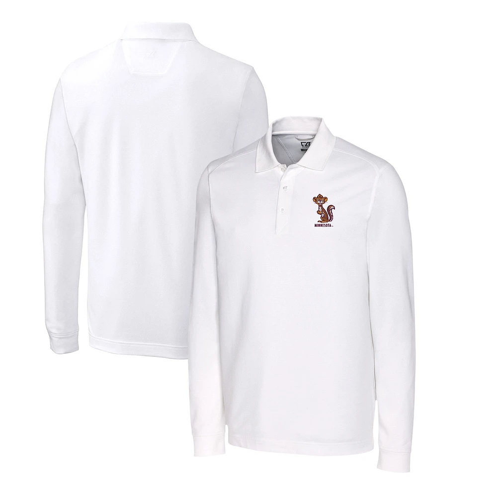 Men's Cutter & Buck White Minnesota Golden Gophers Big Tall Tri-Blend Pique Long Sleeve DryTec Polo