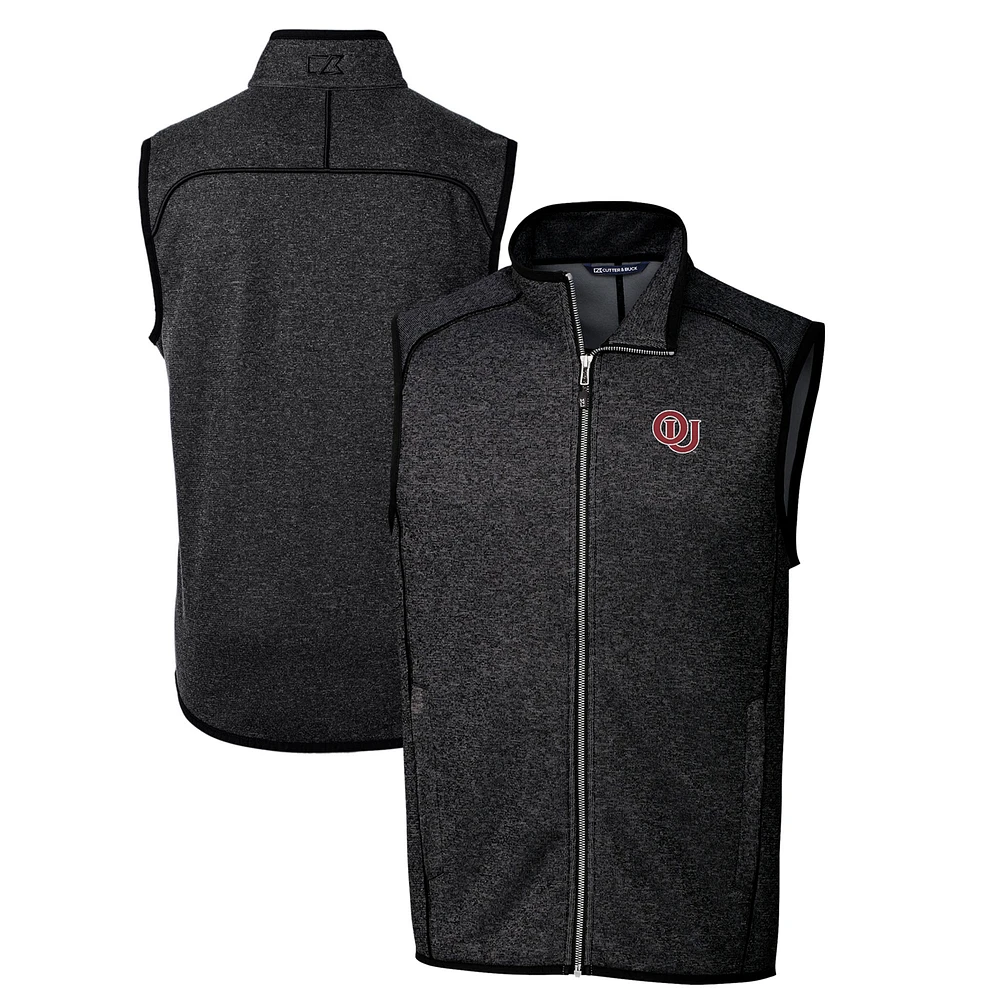 Men's Cutter & Buck Heather Charcoal Oklahoma Sooners Big & Tall Mainsail Sweater-Knit Full-Zip Vest
