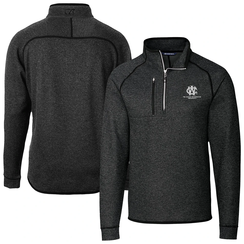 Men's Cutter & Buck Heather Charcoal George Washington University Big Tall Mainsail Sweater-Knit Half-Zip Jacket