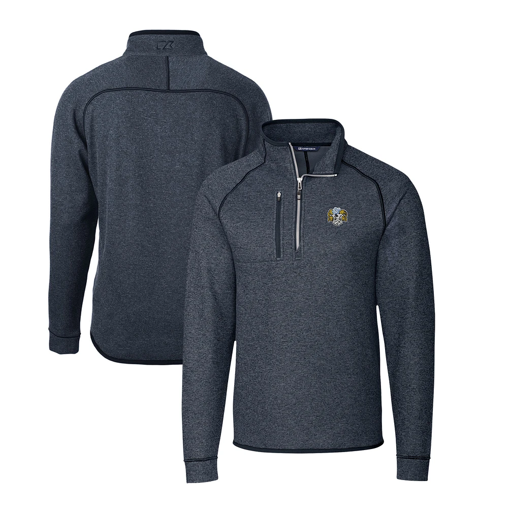 Men's Cutter & Buck Heather Navy North Carolina Tar Heels Big & Tall Mainsail Sweater-Knit Half-Zip Jacket