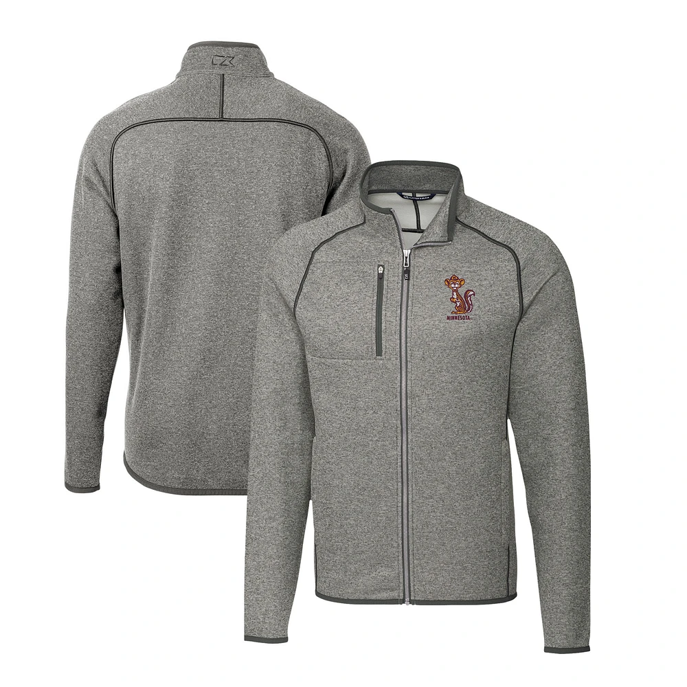 Men's Cutter & Buck Heather Gray Minnesota Golden Gophers Big Tall Mainsail Sweater-Knit Full-Zip Jacket