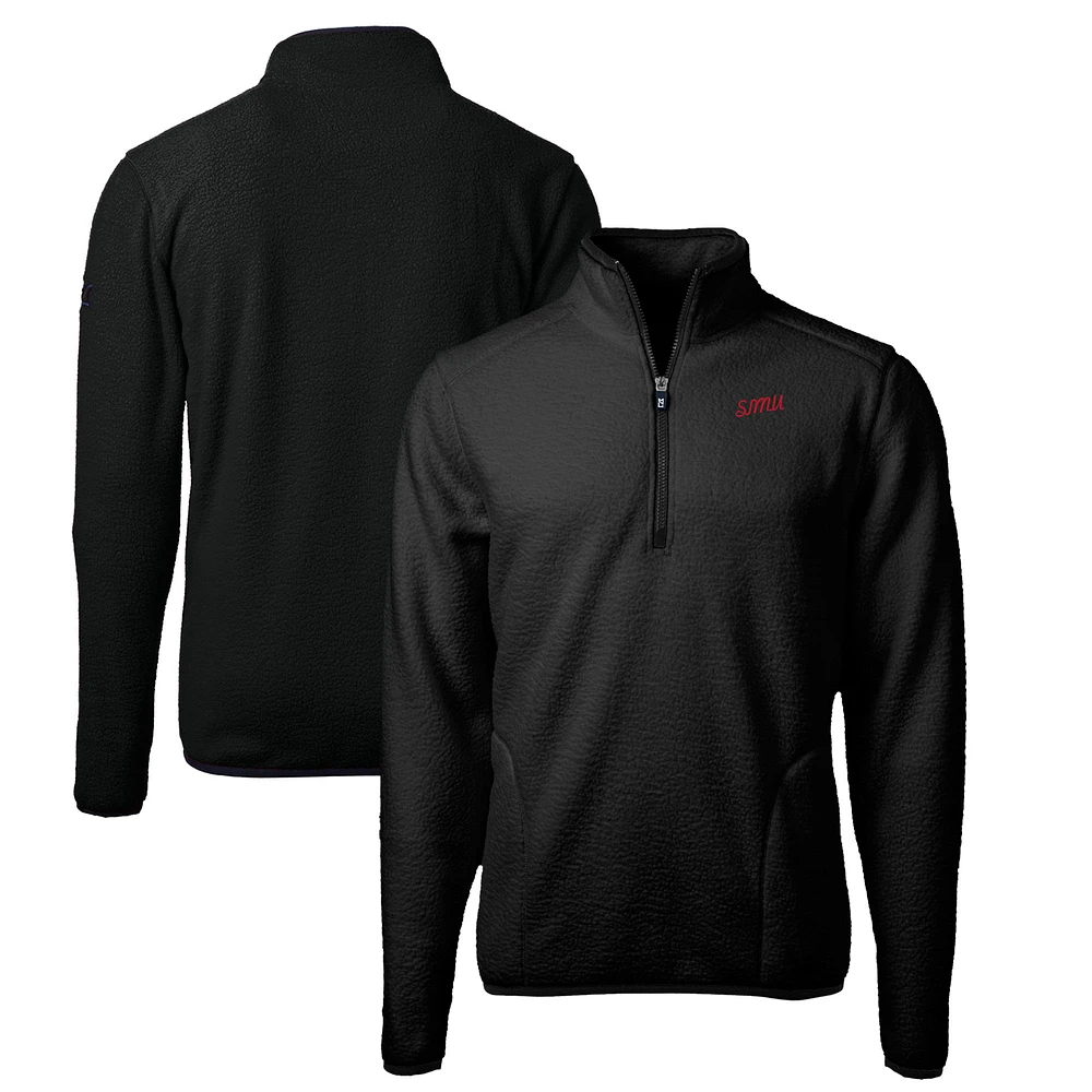 Men's Cutter & Buck Black SMU Mustangs Big Tall Cascade Eco Sherpa Fleece Quarter-Zip Jacket