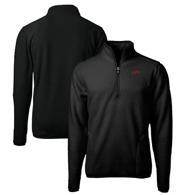 Men's Cutter & Buck Black SMU Mustangs Big Tall Cascade Eco Sherpa Fleece Quarter-Zip Jacket
