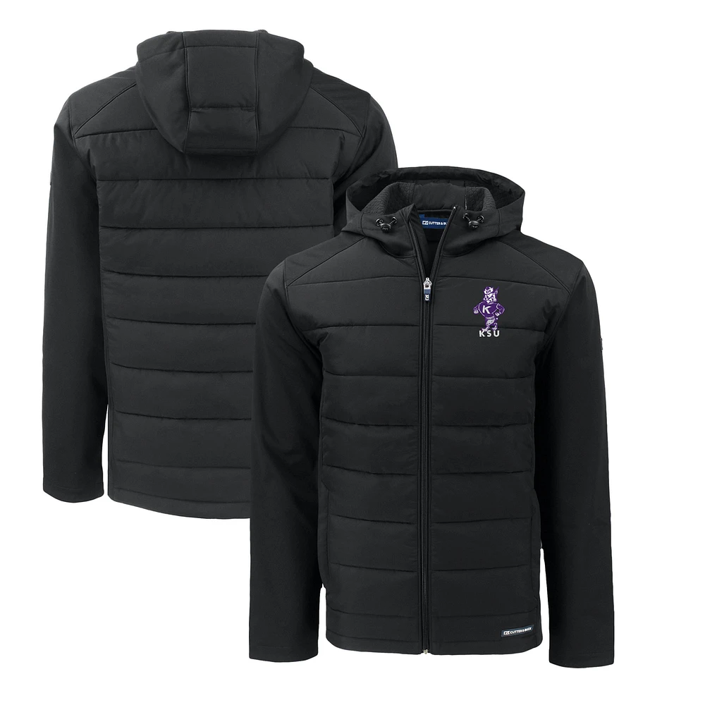 Men's Cutter & Buck Black Kansas State Wildcats Big Tall Evoke Hybrid Eco Softshell Recycled Full-Zip Hooded PrimaLoft Jacket
