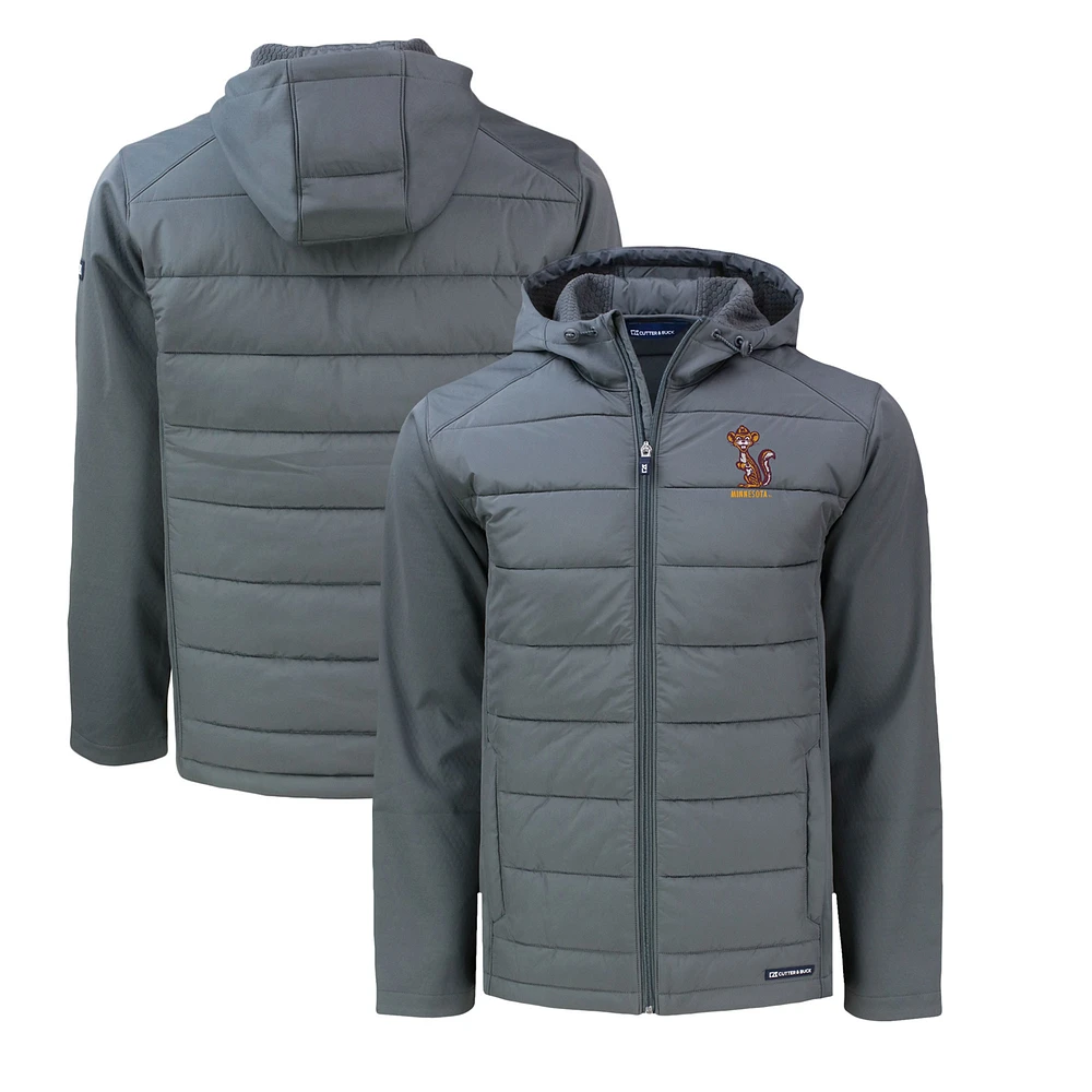 Men's Cutter & Buck Gray Minnesota Golden Gophers Big Tall Evoke Hybrid Eco Softshell Recycled Full-Zip Hooded PrimaLoft Jacket