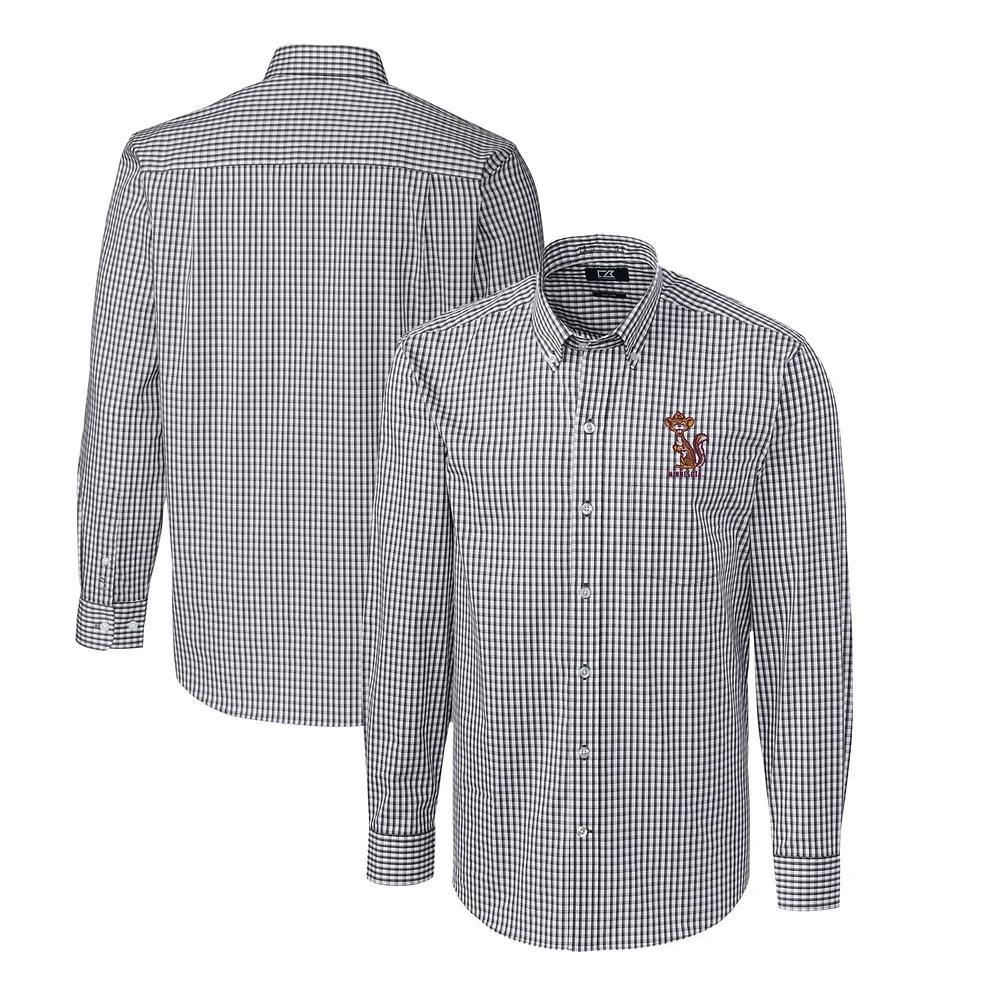 Men's Cutter & Buck Charcoal Minnesota Golden Gophers Easy Care Stretch Gingham Big Tall Long Sleeve Button-Down Dress Shirt