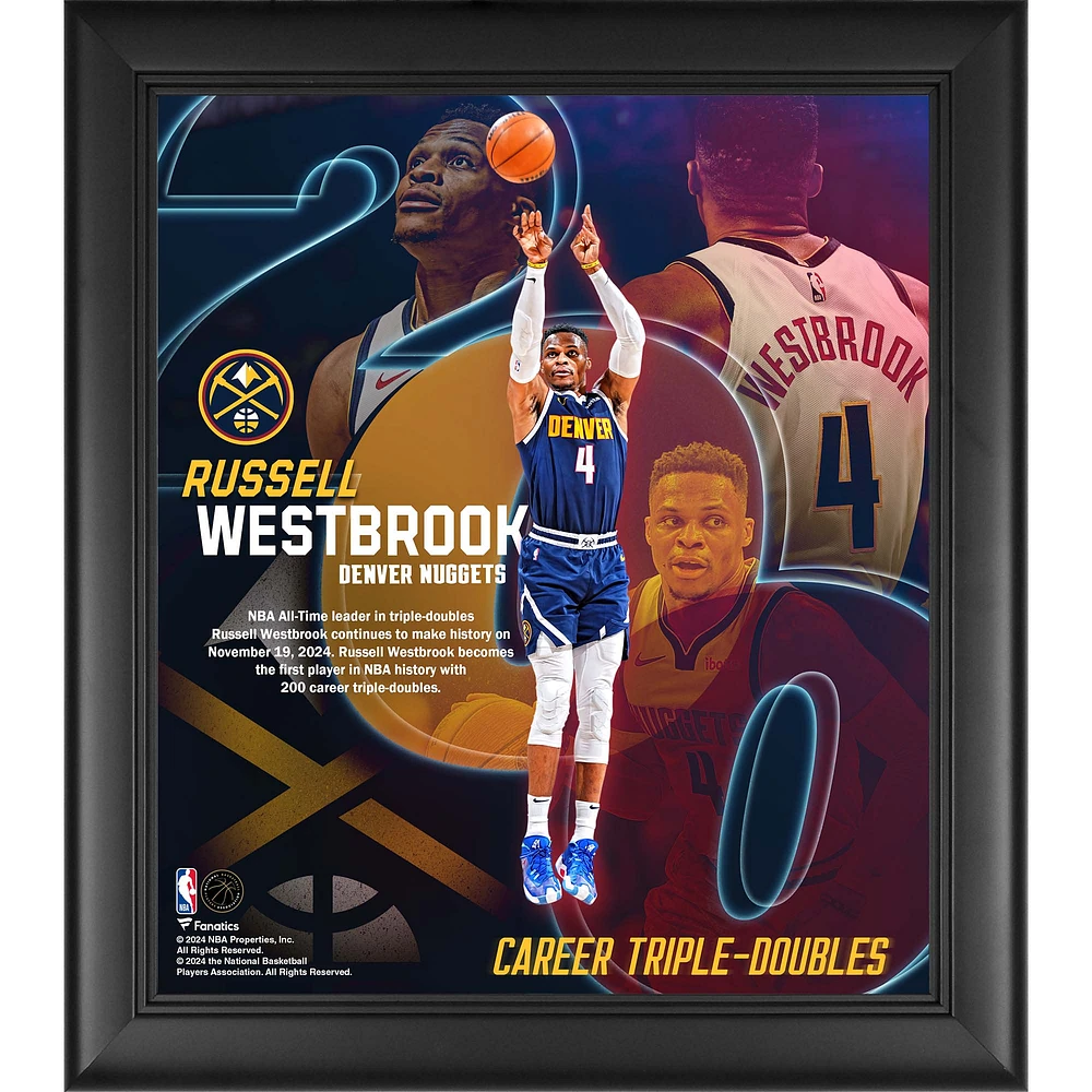 Russell Westbrook Denver Nuggets Framed 15" x 17" 1st Player in NBA History with 200 Career Triple-Doubles Collage