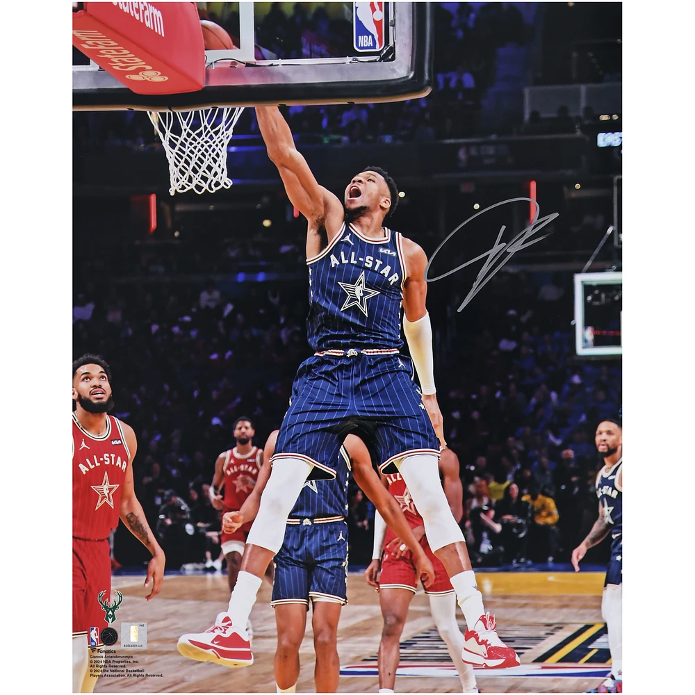 Giannis Antetokounmpo Milwaukee Bucks Autographed 16" x 20" 2024 NBA All-Star Game Dunk Photograph