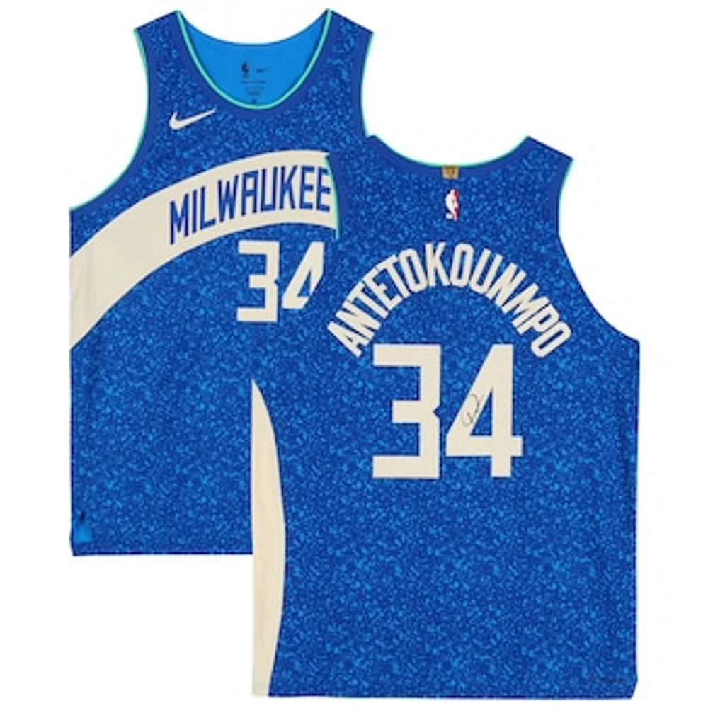 Giannis Antetokounmpo Milwaukee Bucks Autographed Royal Nike 2023-24 City Edition Authentic Jersey