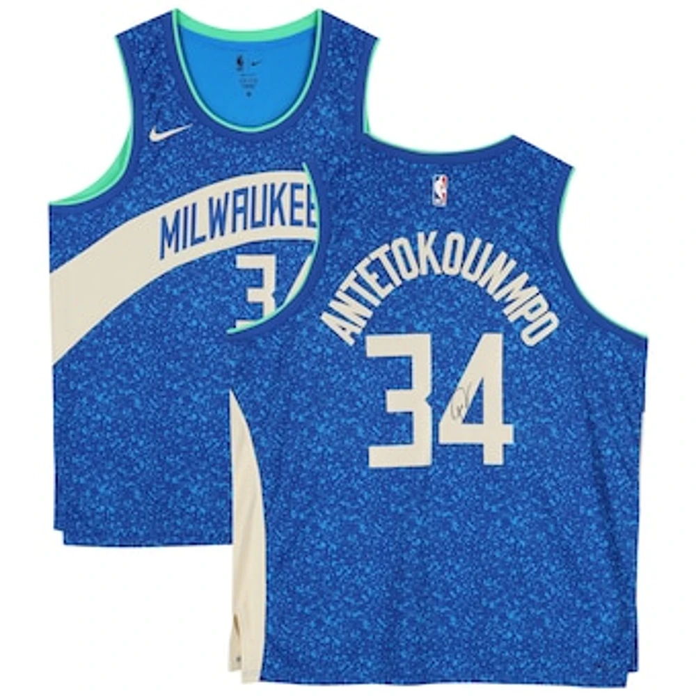 Giannis Antetokounmpo Milwaukee Bucks Autographed Royal Nike 2023-24 City Edition Swingman Jersey