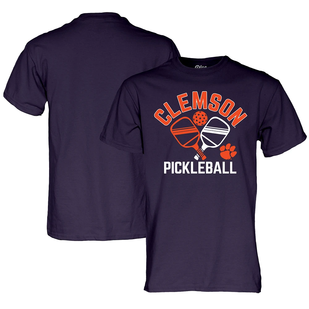 Men's Blue 84 Purple Clemson Tigers Pickleball Crossed Paddles T-Shirt