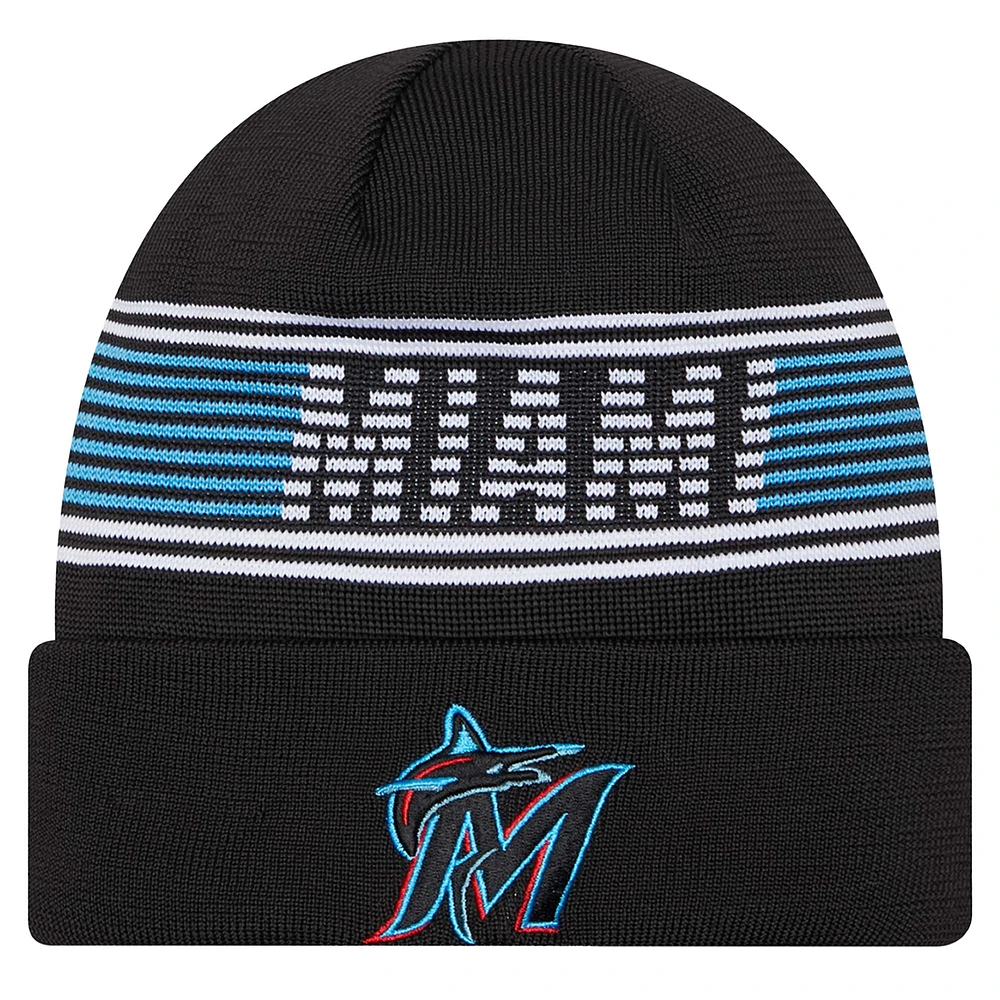 Men's New Era Black Miami Marlins Authentic Collection Cuffed Knit Hat