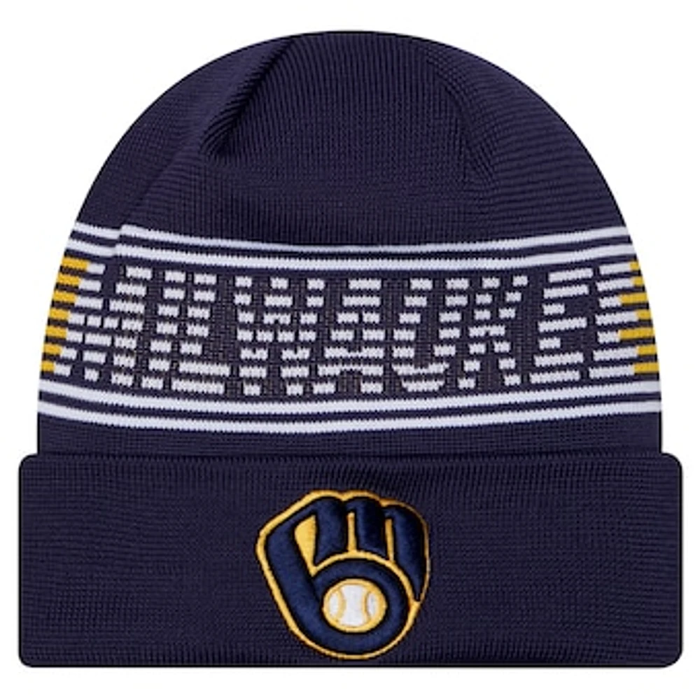 Men's New Era Navy Milwaukee Brewers Authentic Collection Cuffed Knit Hat