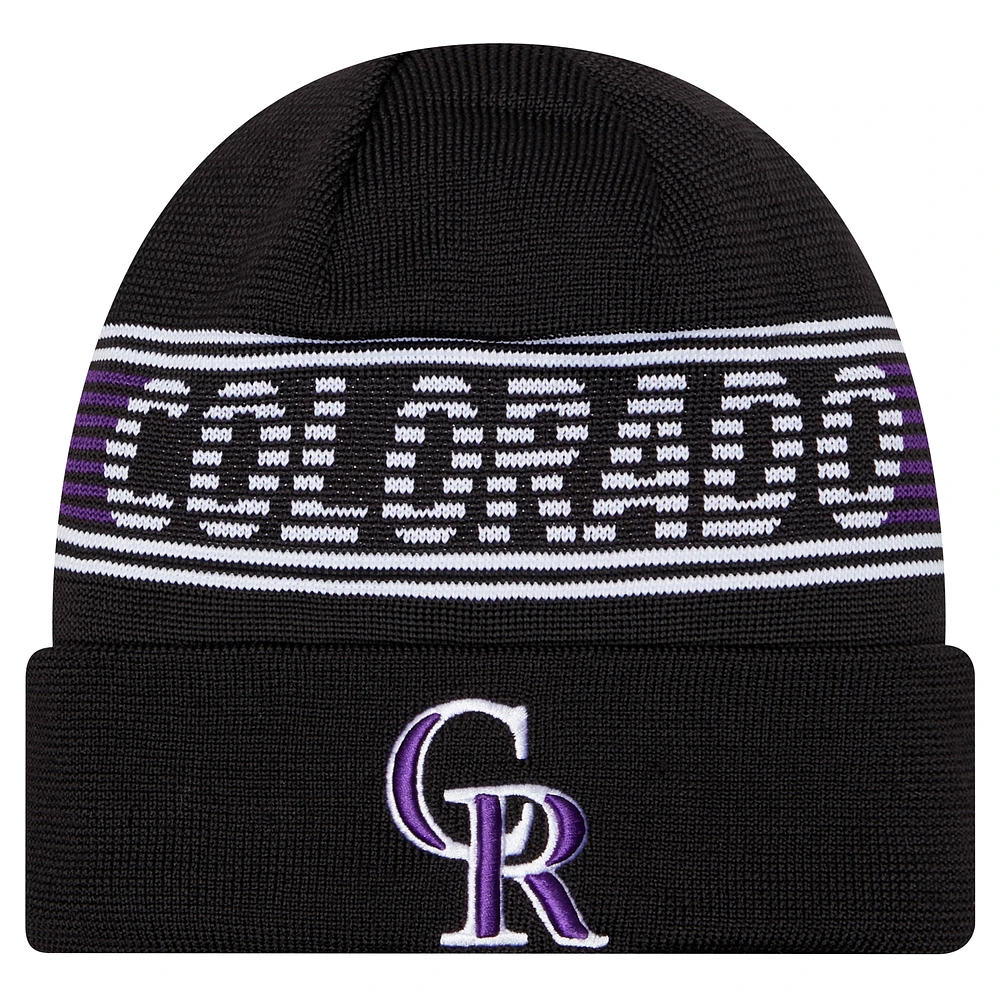 Men's New Era Black Colorado Rockies Authentic Collection Cuffed Knit Hat