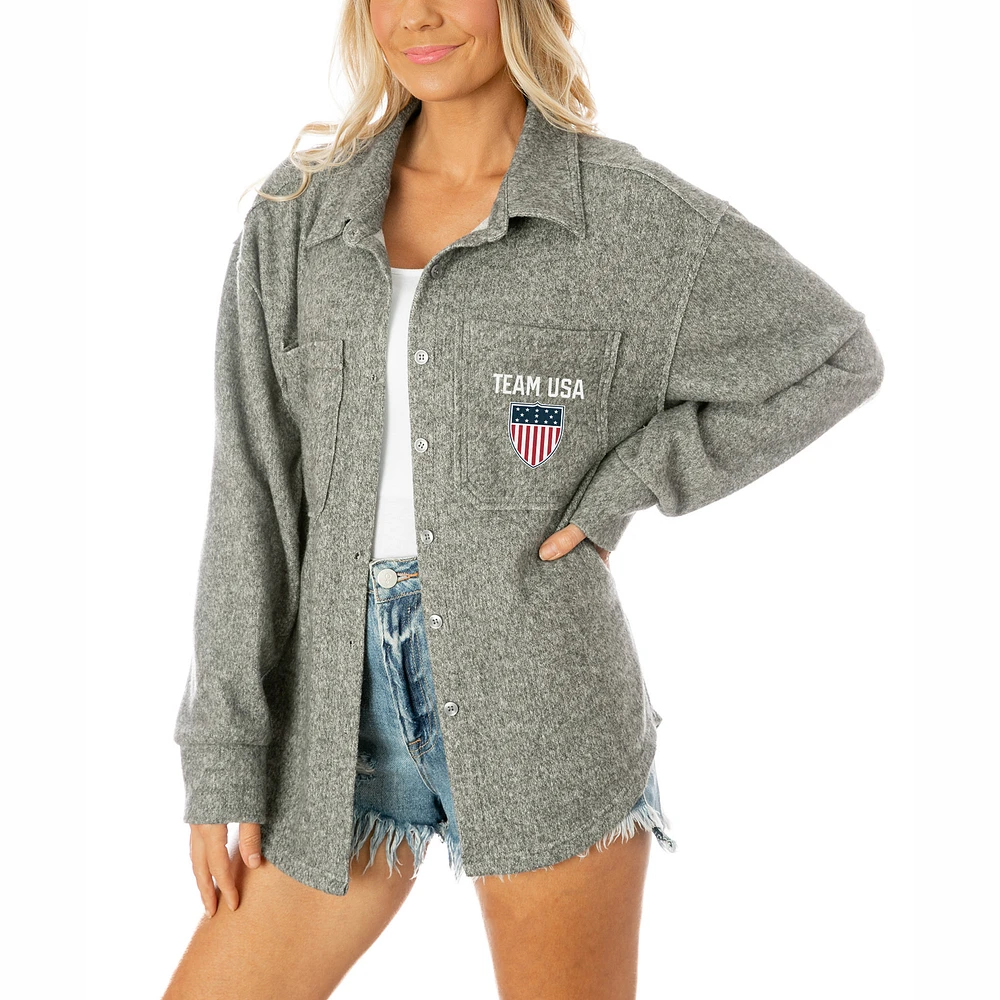 Women's Gameday Couture Gray Team USA Go For The Gold Button-Up Shacket