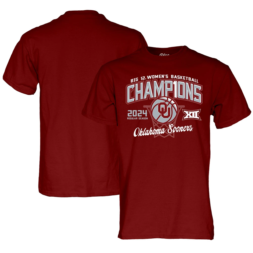 Unisex Blue 84 Crimson Oklahoma Sooners 2024 Big 12 Women's Basketball Regular Season Champions T-Shirt