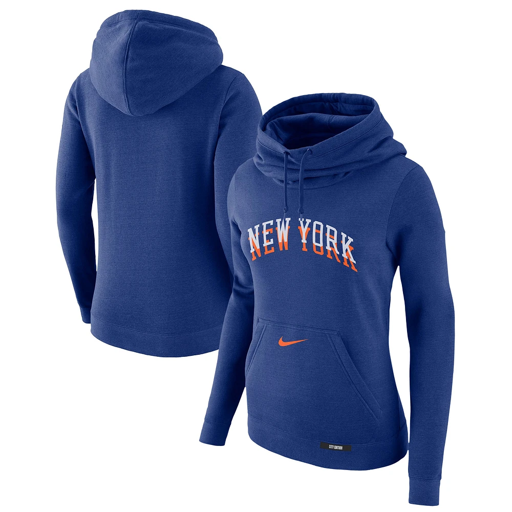 Women's Nike Blue New York Knicks 2024/25 City Edition Essential Club Pullover Hoodie