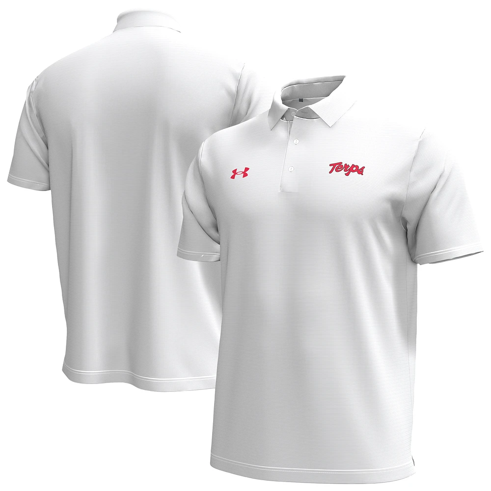 Men's Under Armour White Maryland Terrapins Playoff Chest Stripe Performance Polo